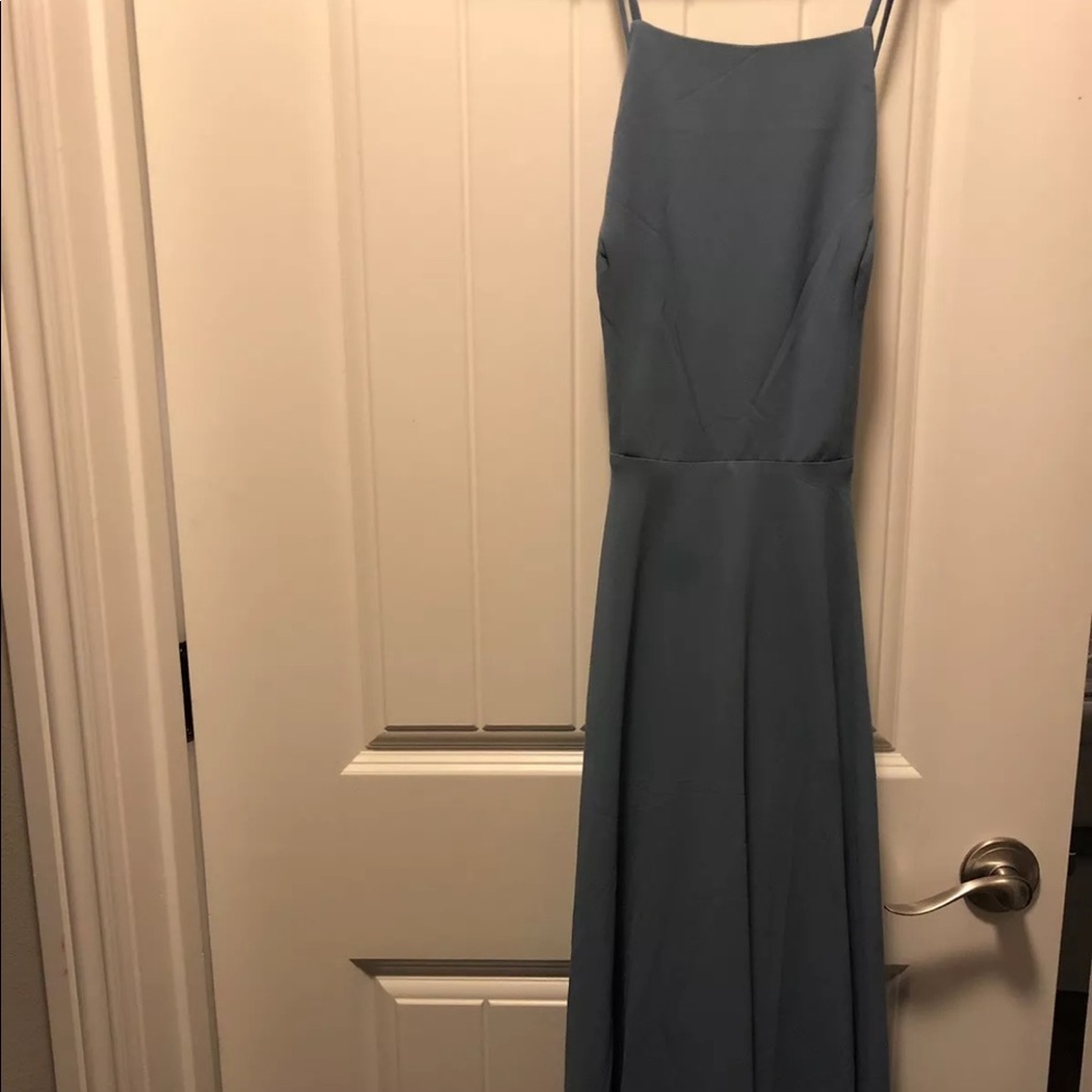Lulus slate blue maxi dress cross straps formal